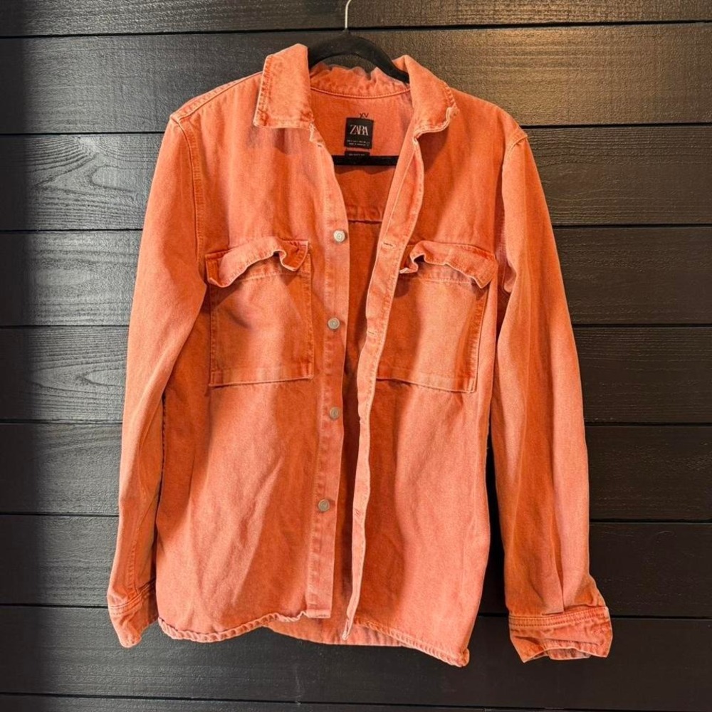 ZARA coral textured denim shacket